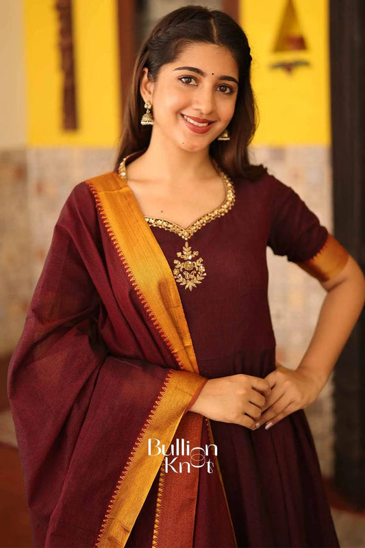 Aakarsha Maroon Handloom Anarkali Kurta Set Collection