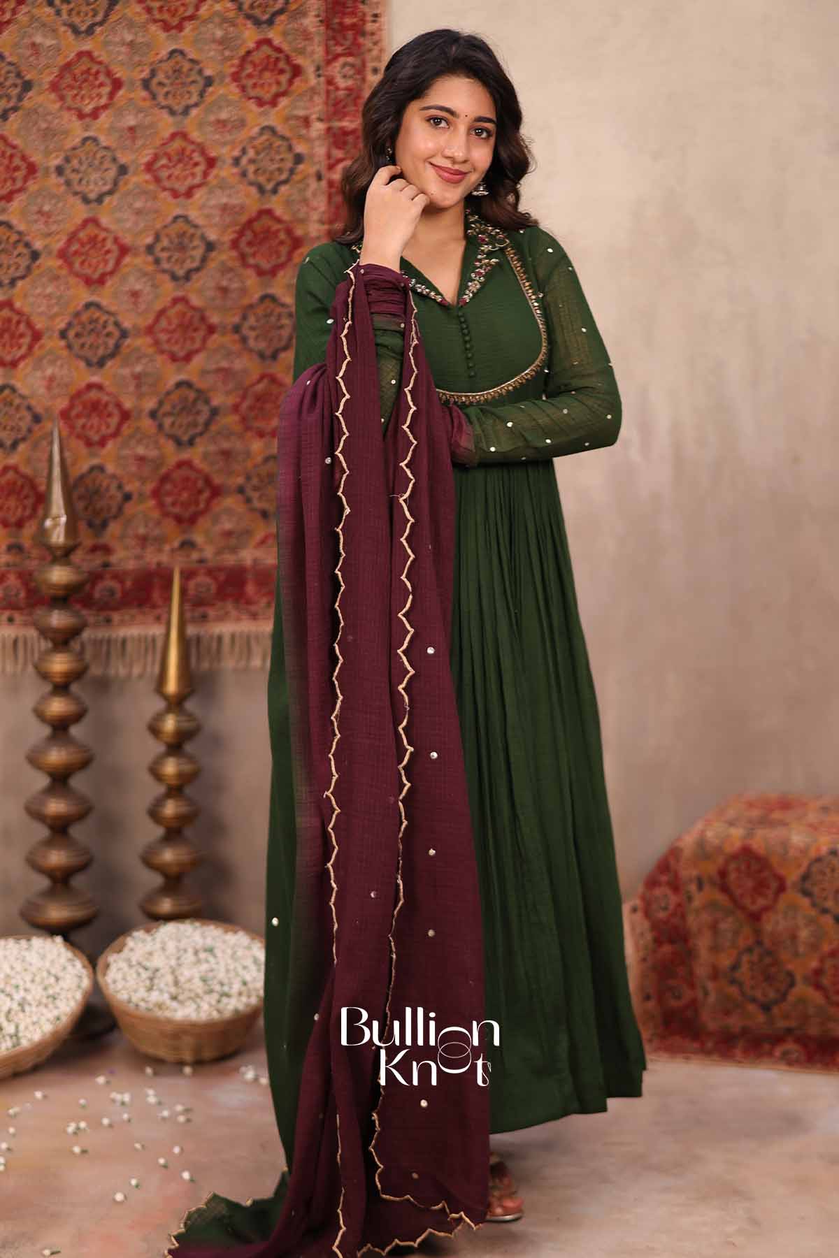 Daastan | Olive Green Mal Cotton Anarkali Set | Timeless Ethnic Wear