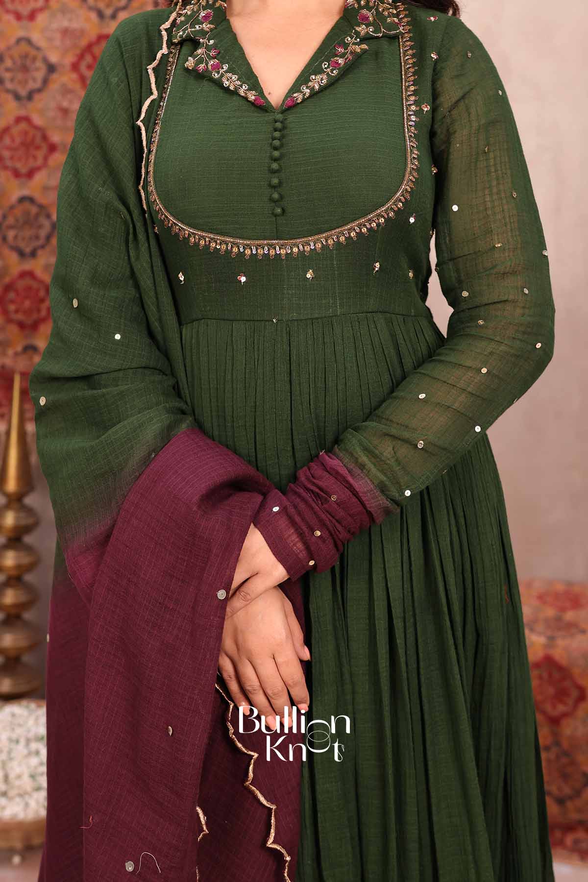 Daastan | Olive Green Mal Cotton Anarkali Set | Timeless Ethnic Wear