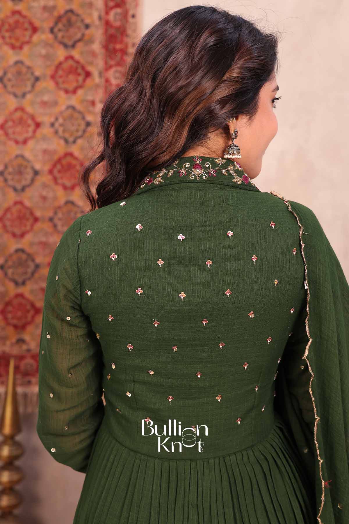 Daastan | Olive Green Mal Cotton Anarkali Set | Timeless Ethnic Wear