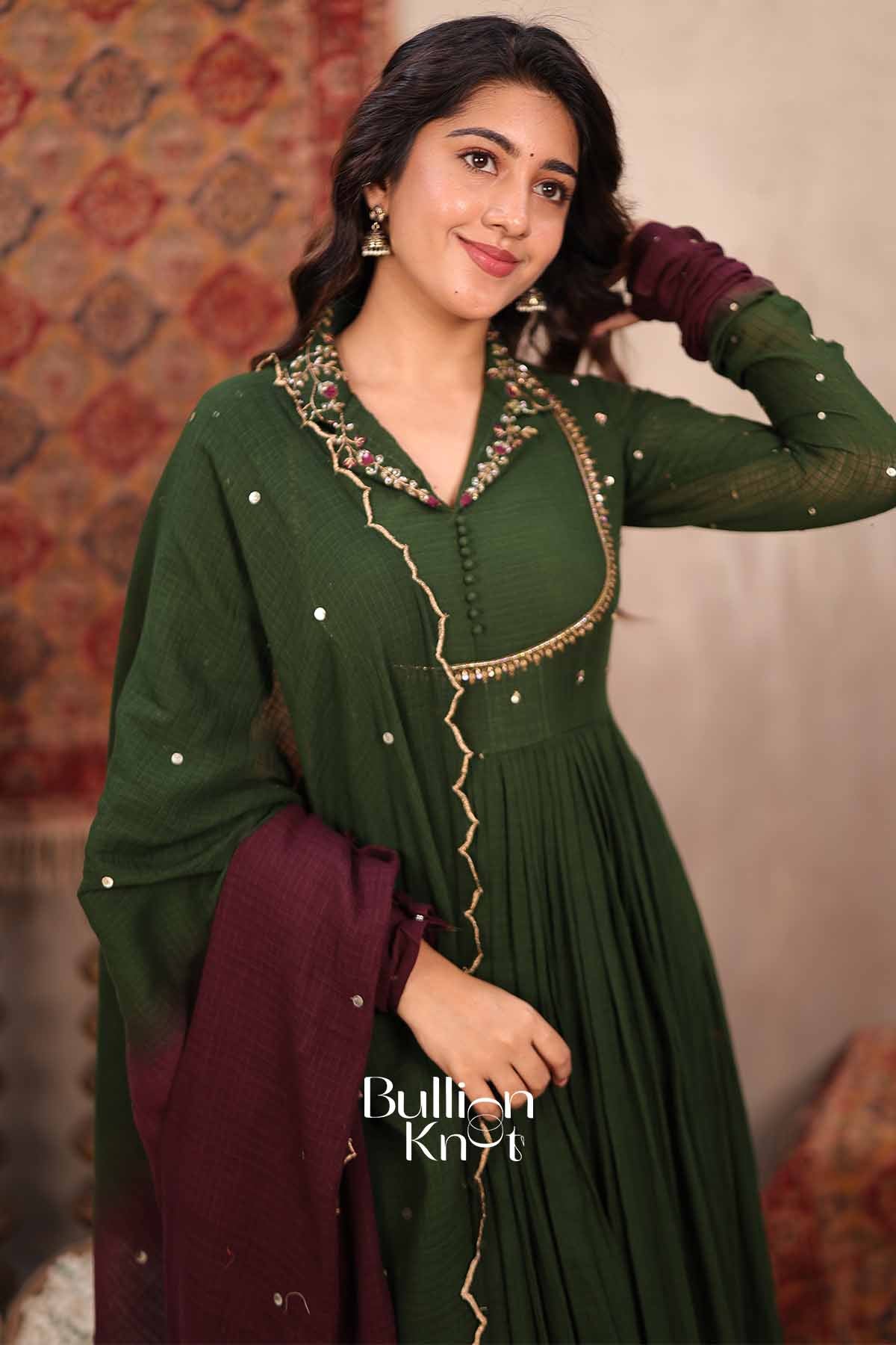 Daastan | Olive Green Mal Cotton Anarkali Set | Timeless Ethnic Wear