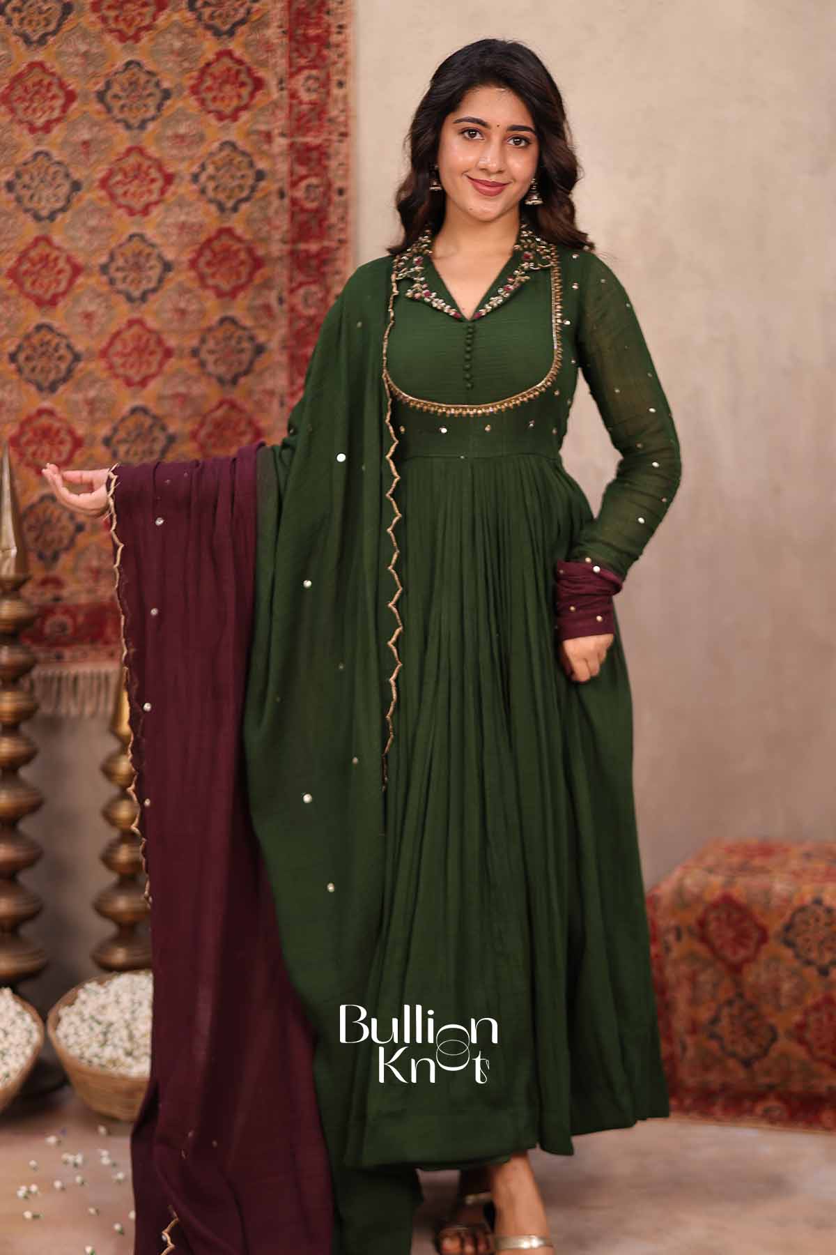 Daastan | Olive Green Mal Cotton Anarkali Set | Timeless Ethnic Wear