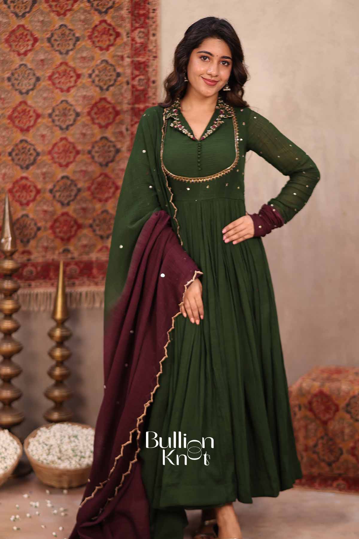 Daastan | Olive Green Mal Cotton Anarkali Set | Timeless Ethnic Wear