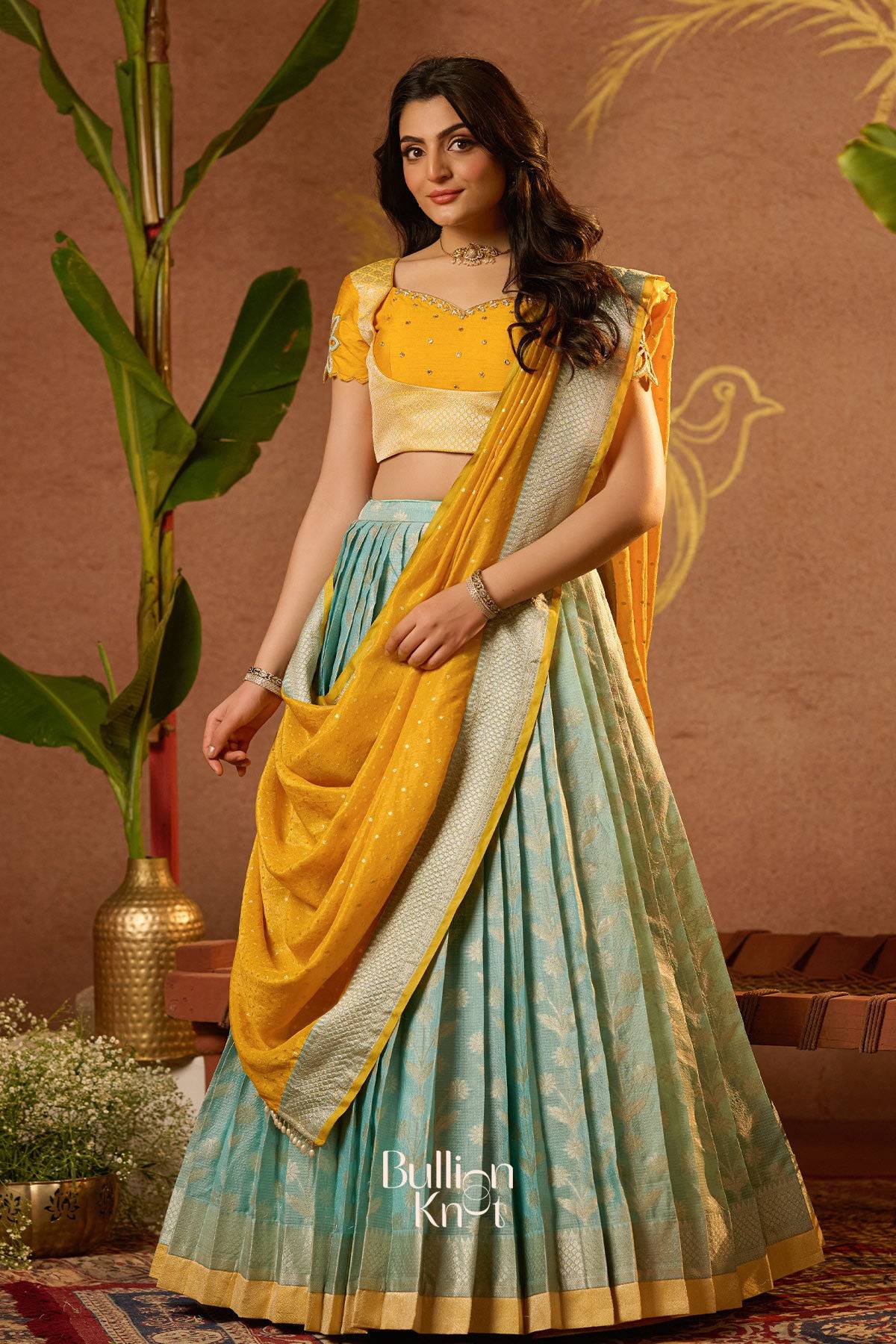 Aadhya Yellow floral cutwork Lehenga Set