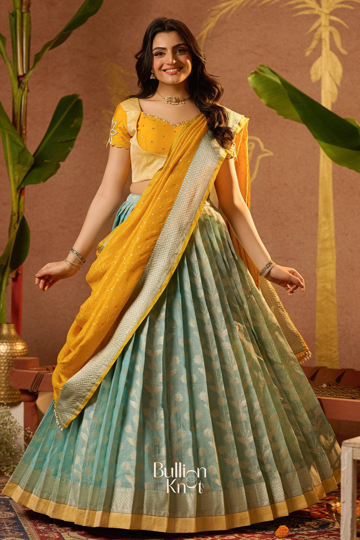 Aadhya Yellow floral cutwork Lehenga Set