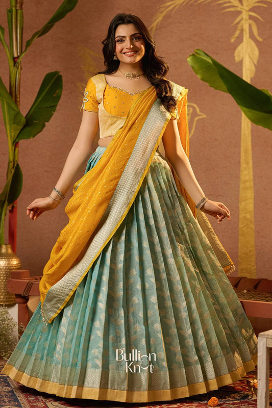 Aadhya Yellow floral cutwork Lehenga Set