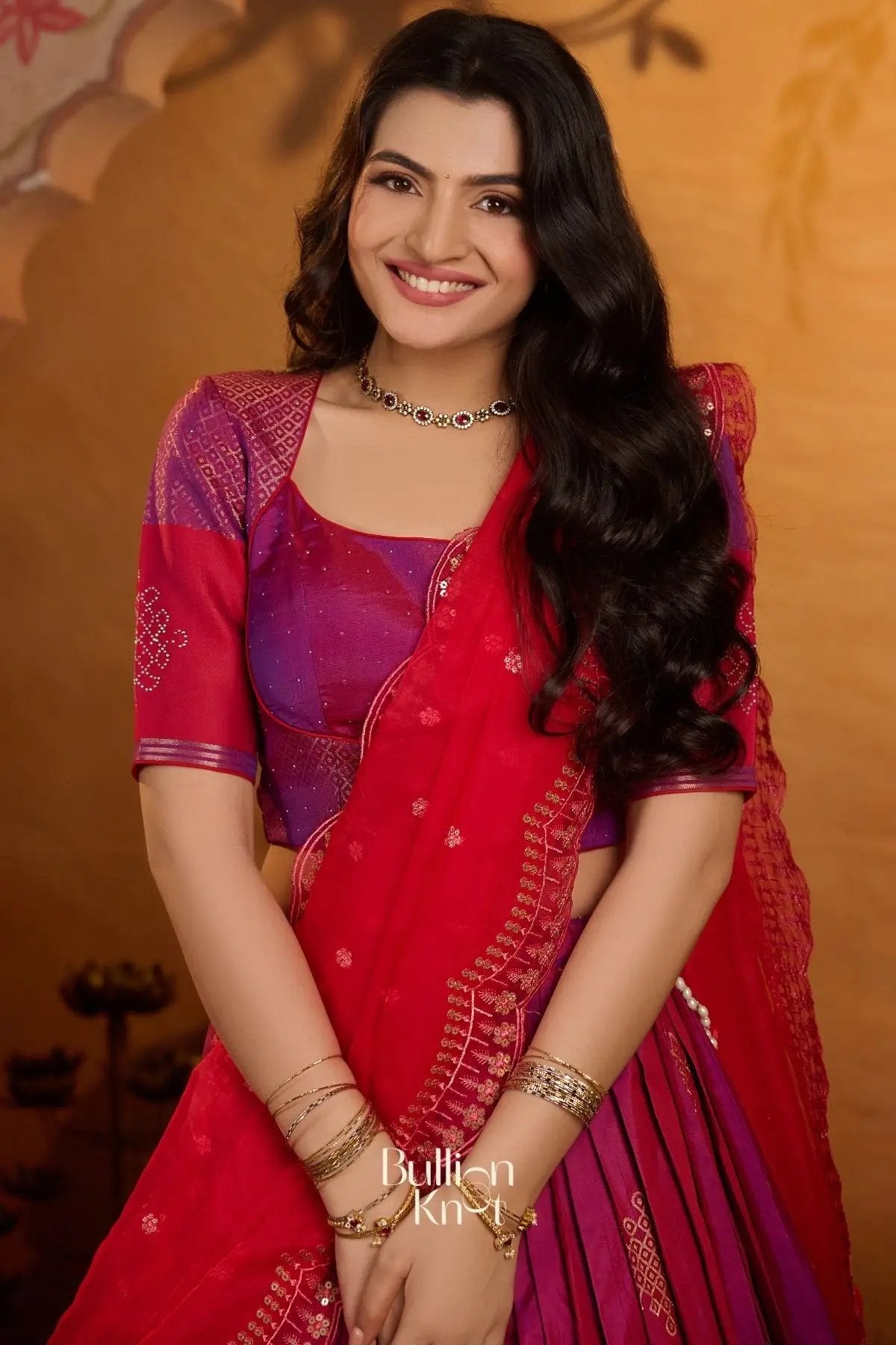 Aarvi Pushpa | Soft Silk Lehenga Set in Magenta Pink for Occasions