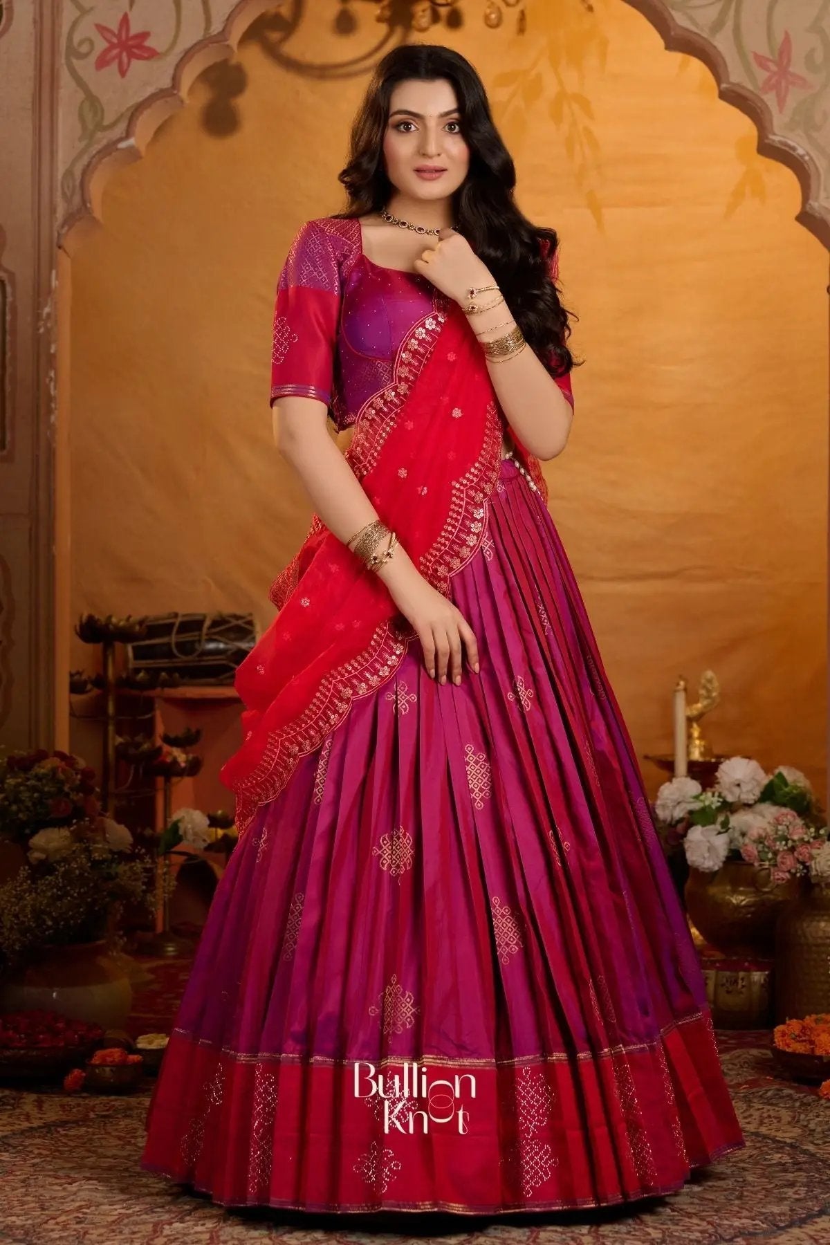 Aarvi Pushpa | Soft Silk Lehenga Set in Magenta Pink for Occasions