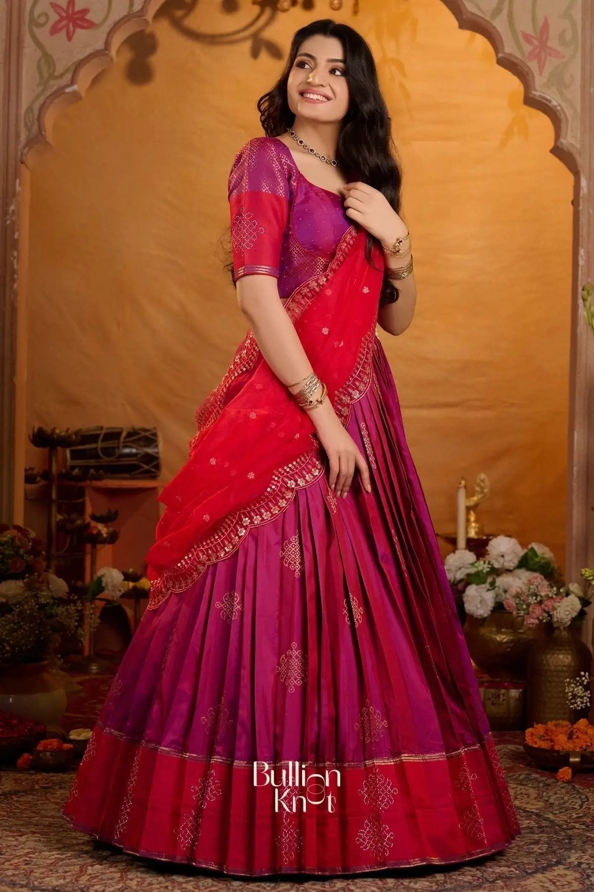 Aarvi Pushpa | Soft Silk Lehenga Set in Magenta Pink for Occasions