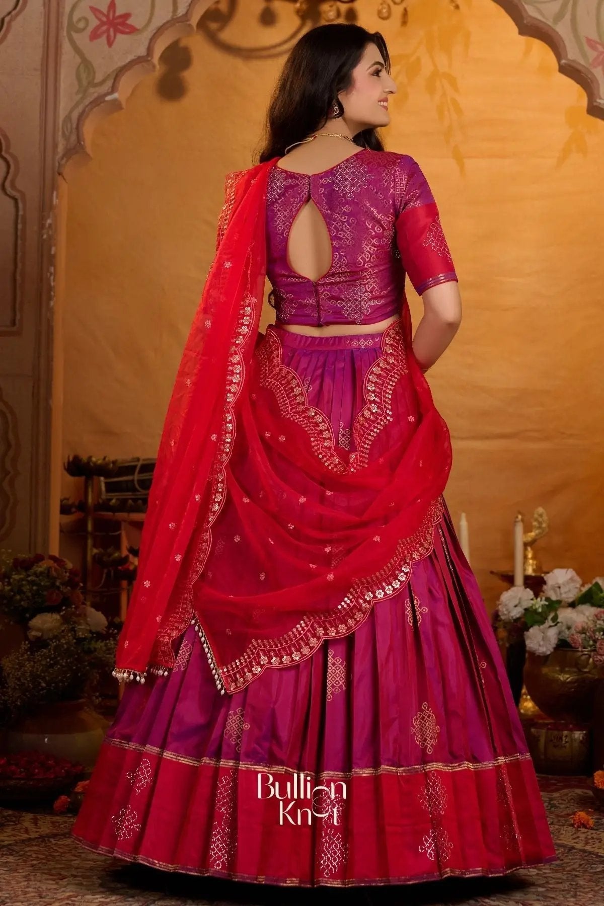 Aarvi Pushpa | Soft Silk Lehenga Set in Magenta Pink for Occasions
