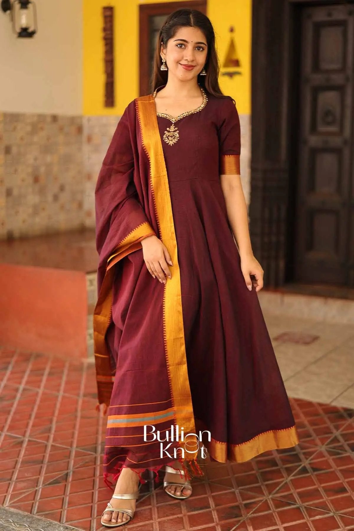 Aakarsha Maroon Handloom Anarkali Kurta Set Collection