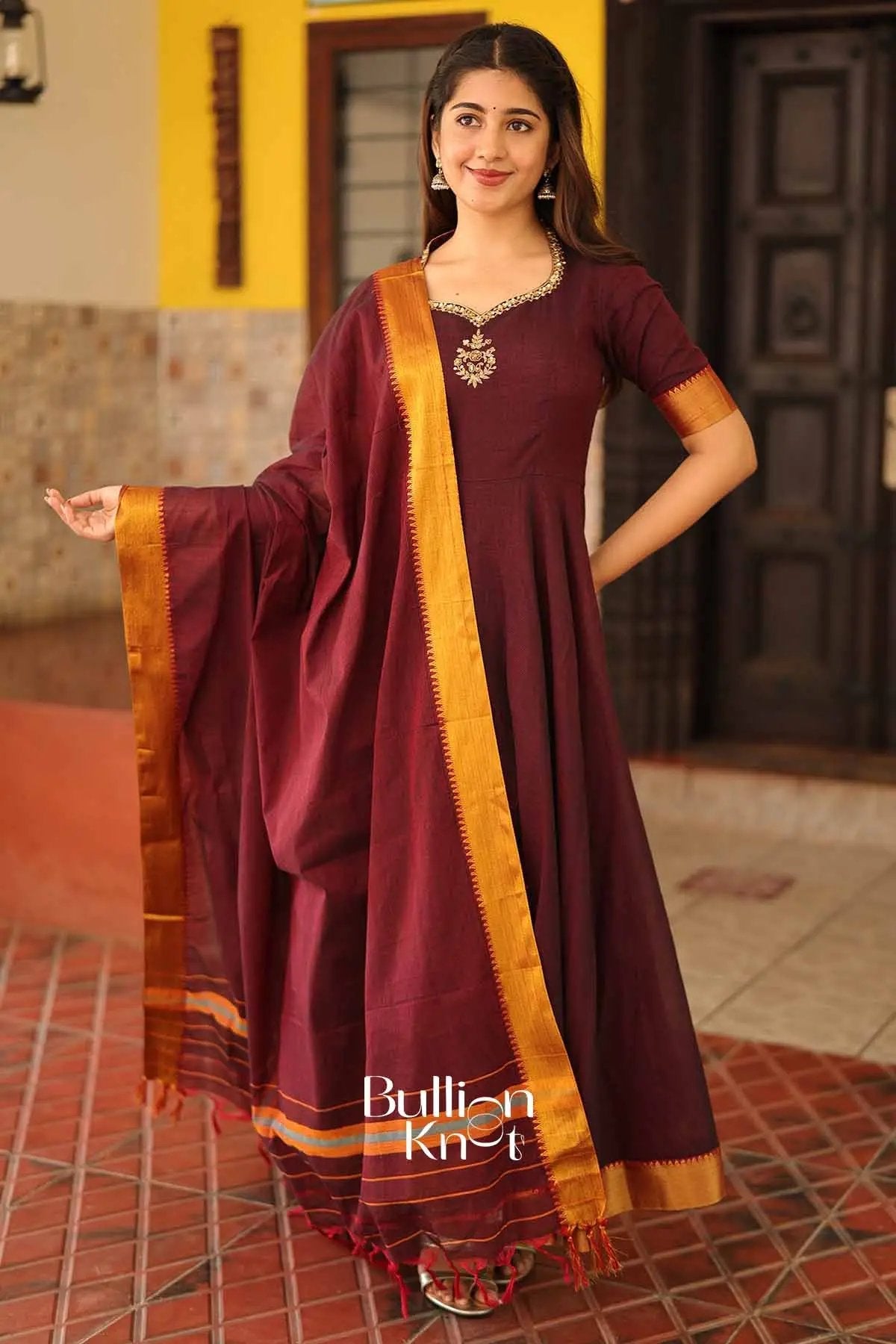 Aakarsha Maroon Handloom Anarkali Kurta Set Collection