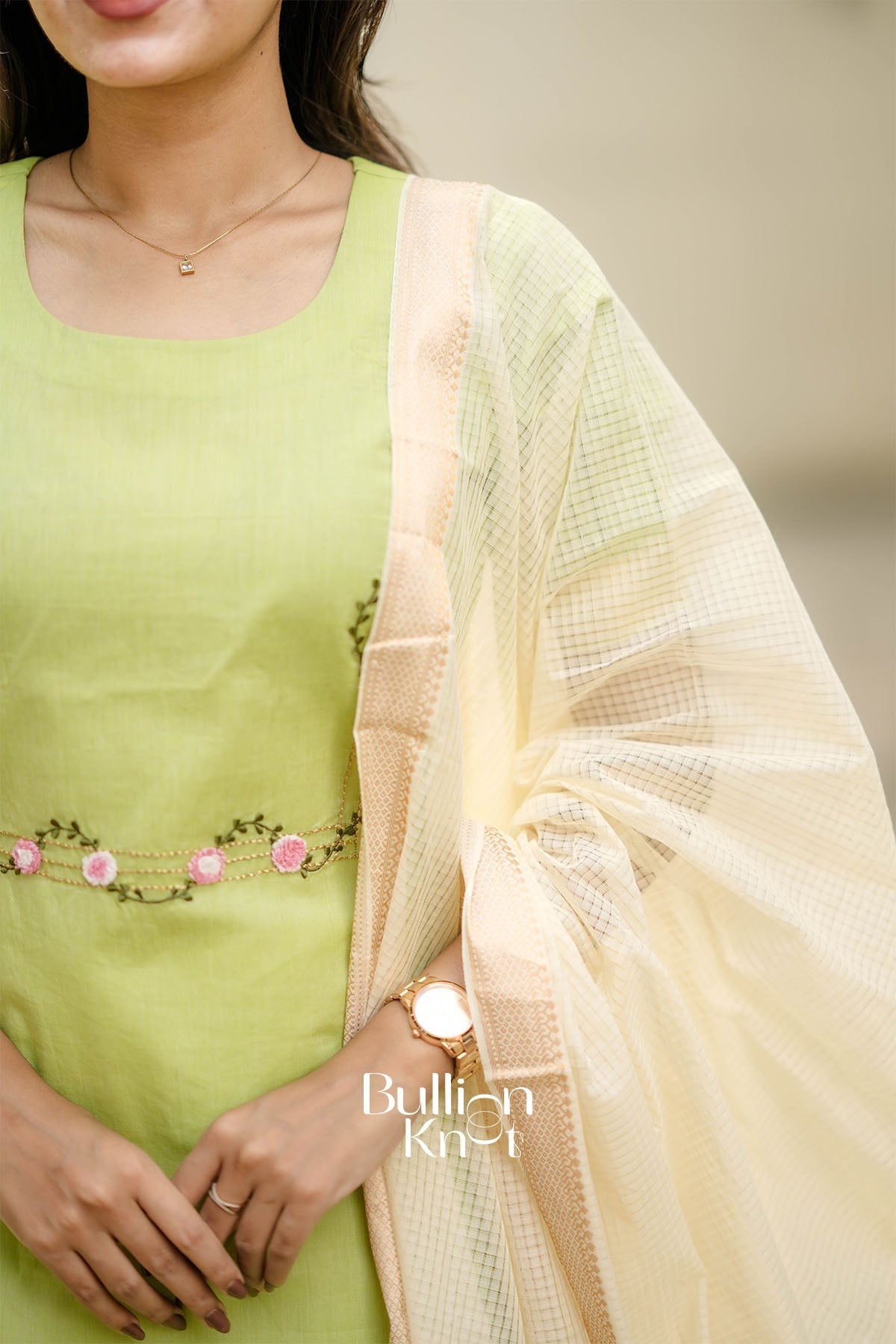Amodini Lime Green Mangalagiri Cotton Suit Set