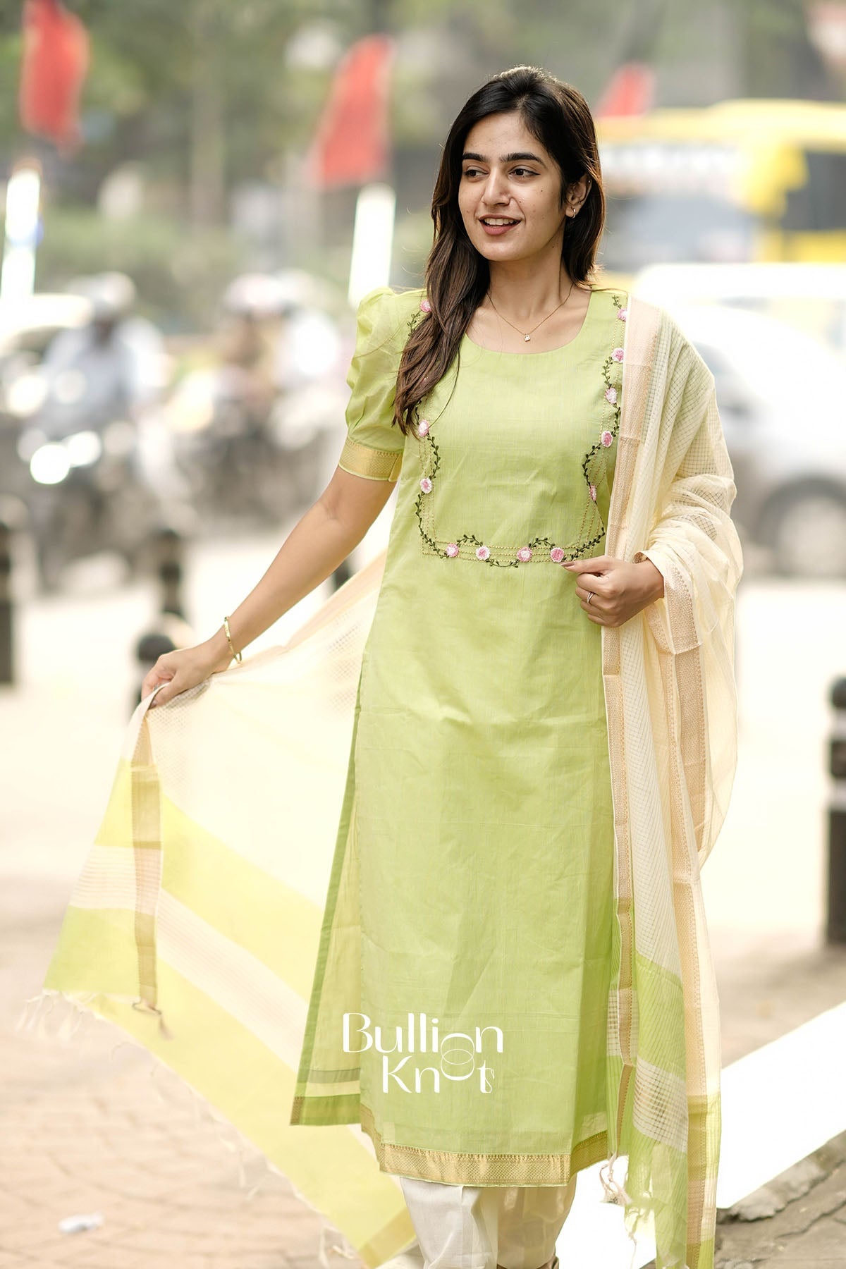 Amodini Lime Green Mangalagiri Cotton Suit Set