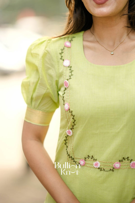 Amodini Lime Green Mangalagiri Cotton Suit Set