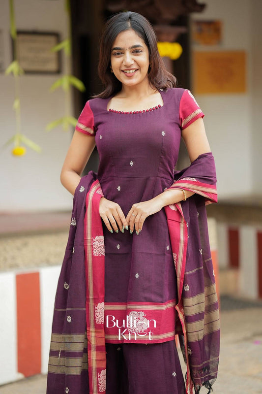 Ankita Handloom Maroon Cotton Suit Set for Elegance