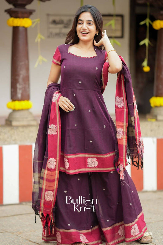 Ankita Handloom Maroon Cotton Suit Set for Elegance