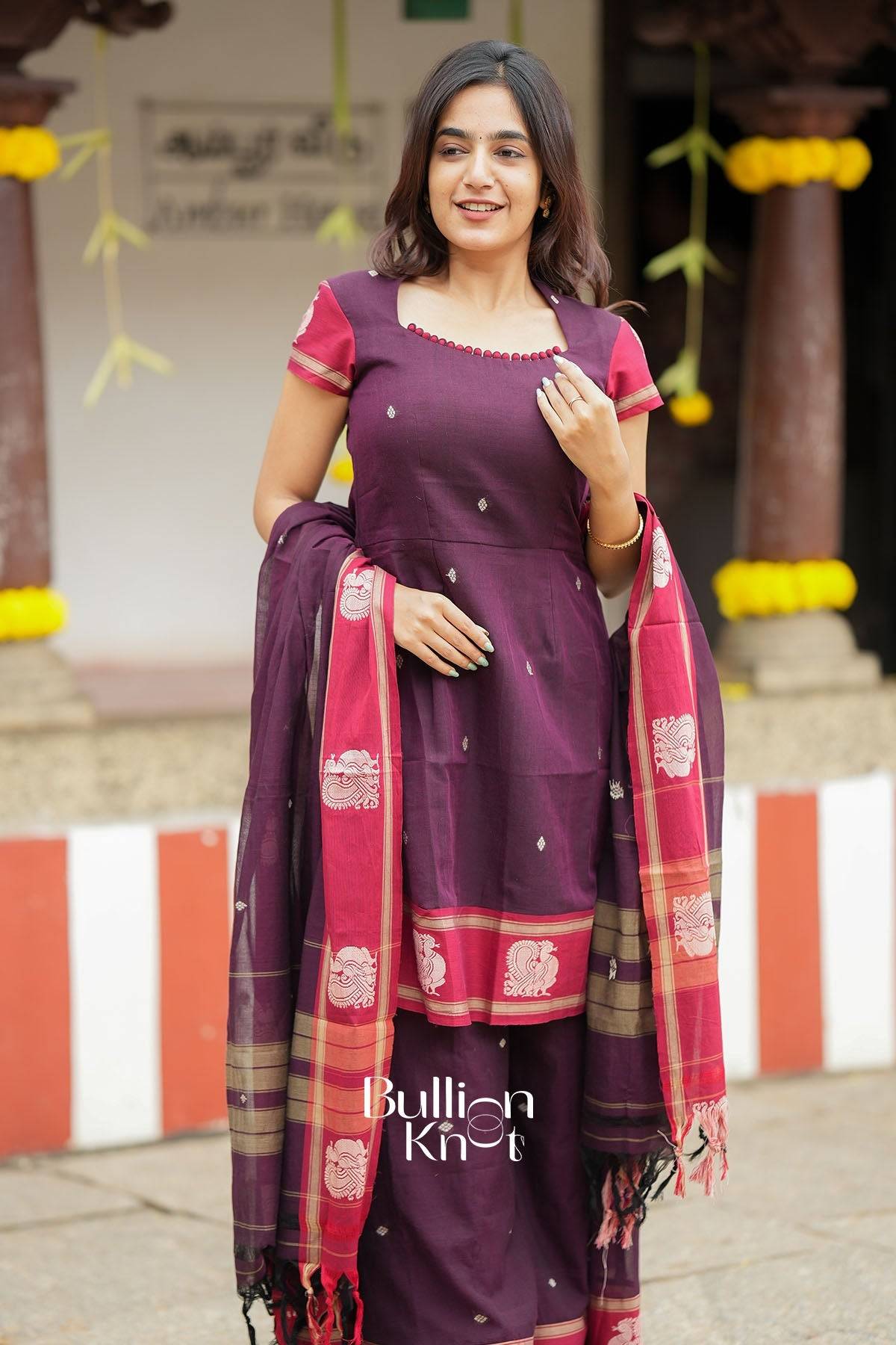Ankita Handloom Maroon Cotton Suit Set for Elegance