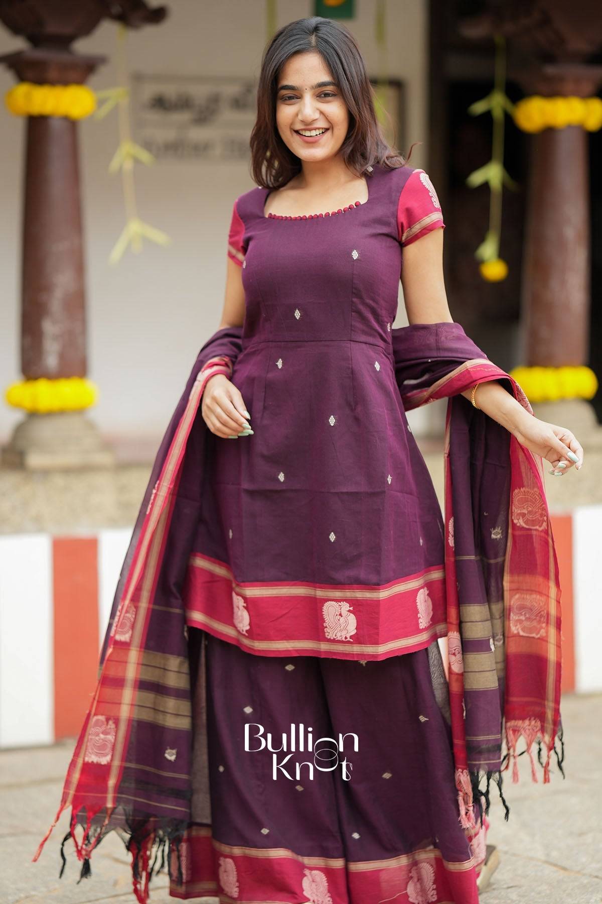 Ankita Handloom Maroon Cotton Suit Set for Elegance