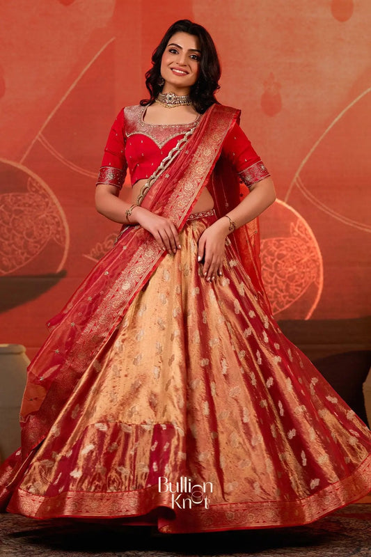 Amulya Tissue Zari Red Lehenga Set