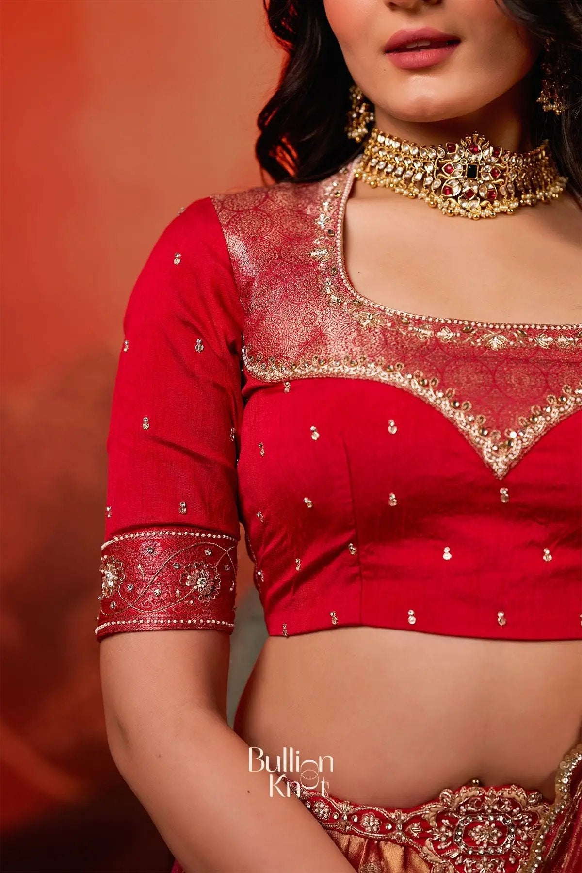 Amulya Tissue Zari Red Lehenga Set