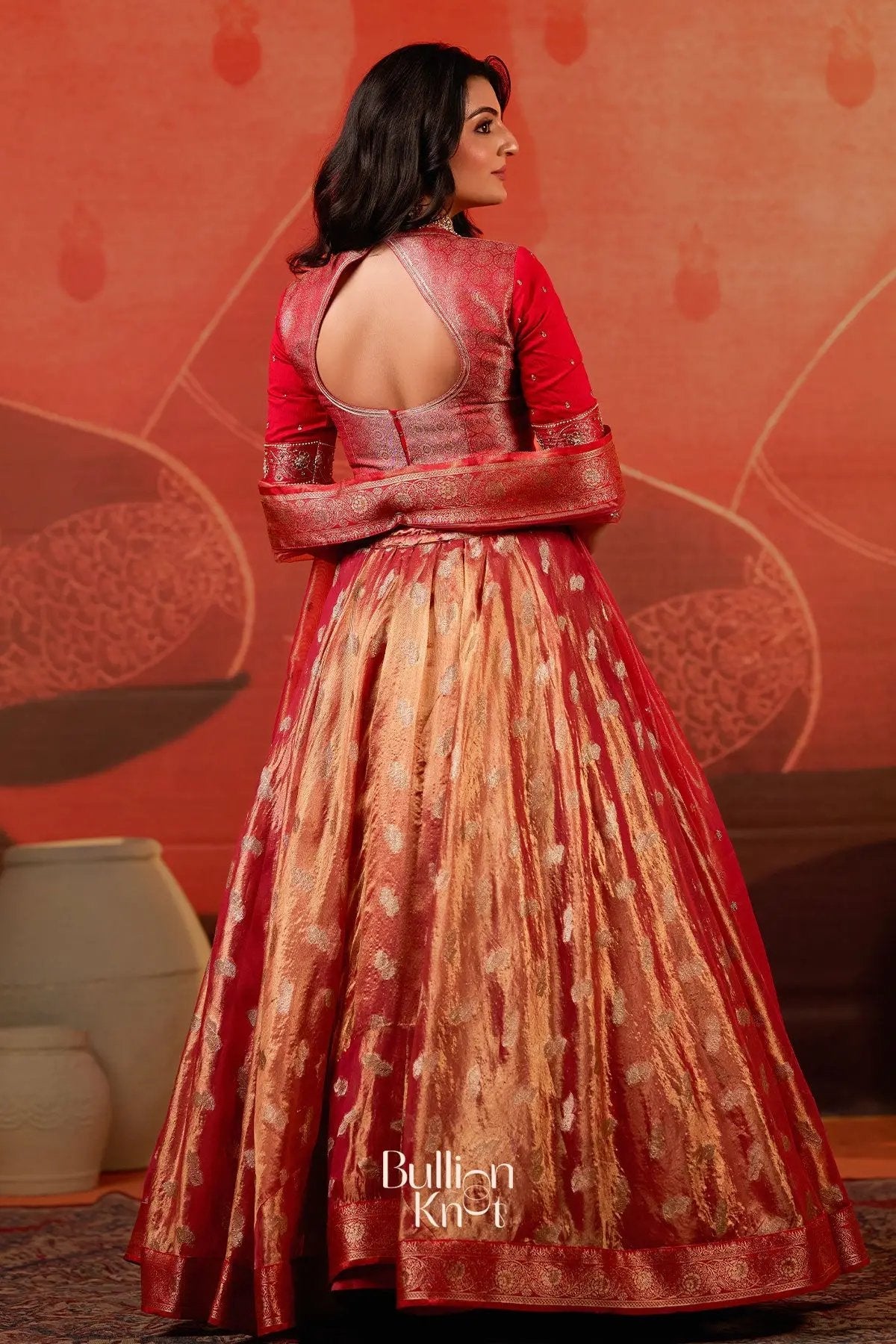 Amulya Tissue Zari Red Lehenga Set