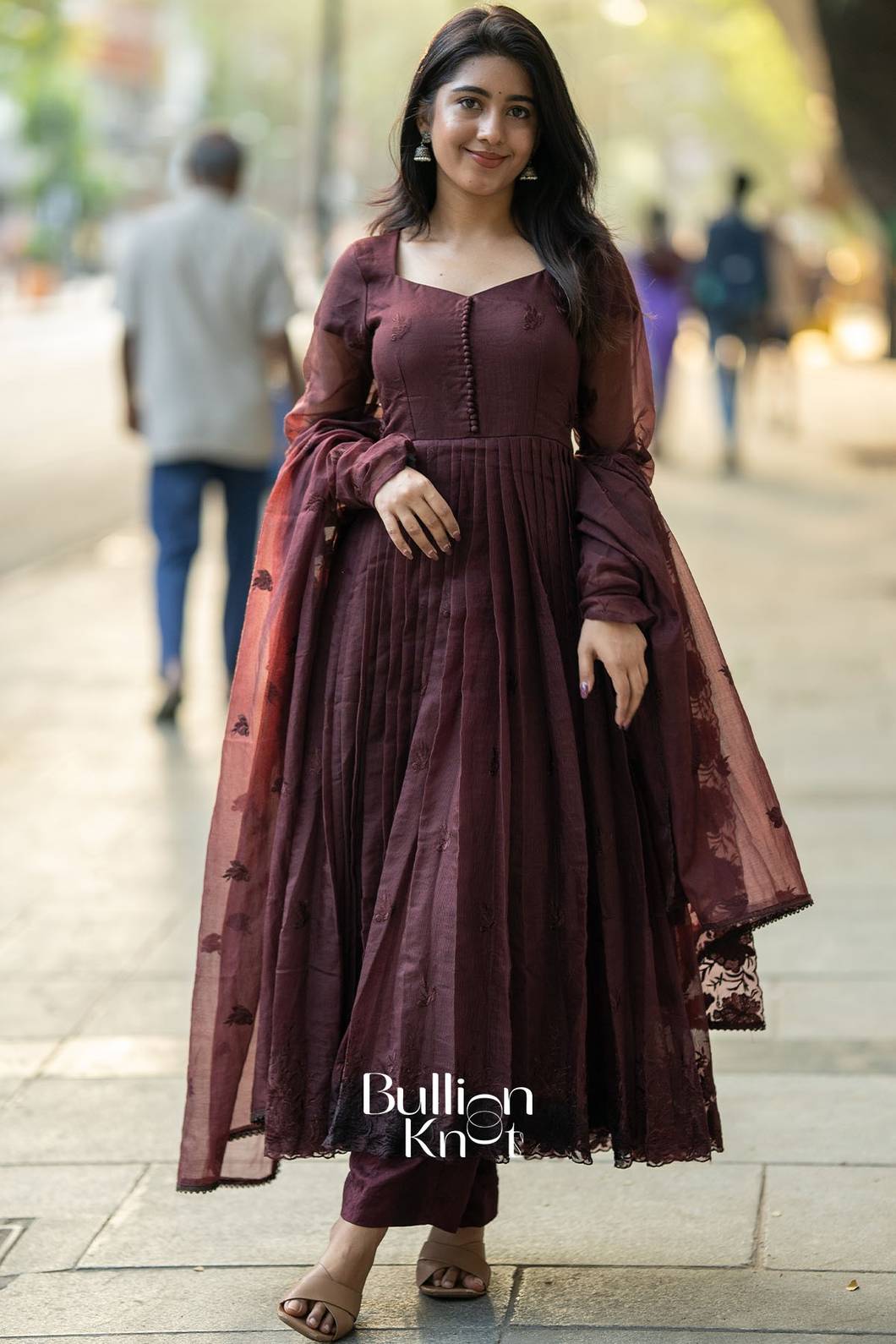 Baawri Brown Kota Anarkali with Dupatta for Elegant Occasions