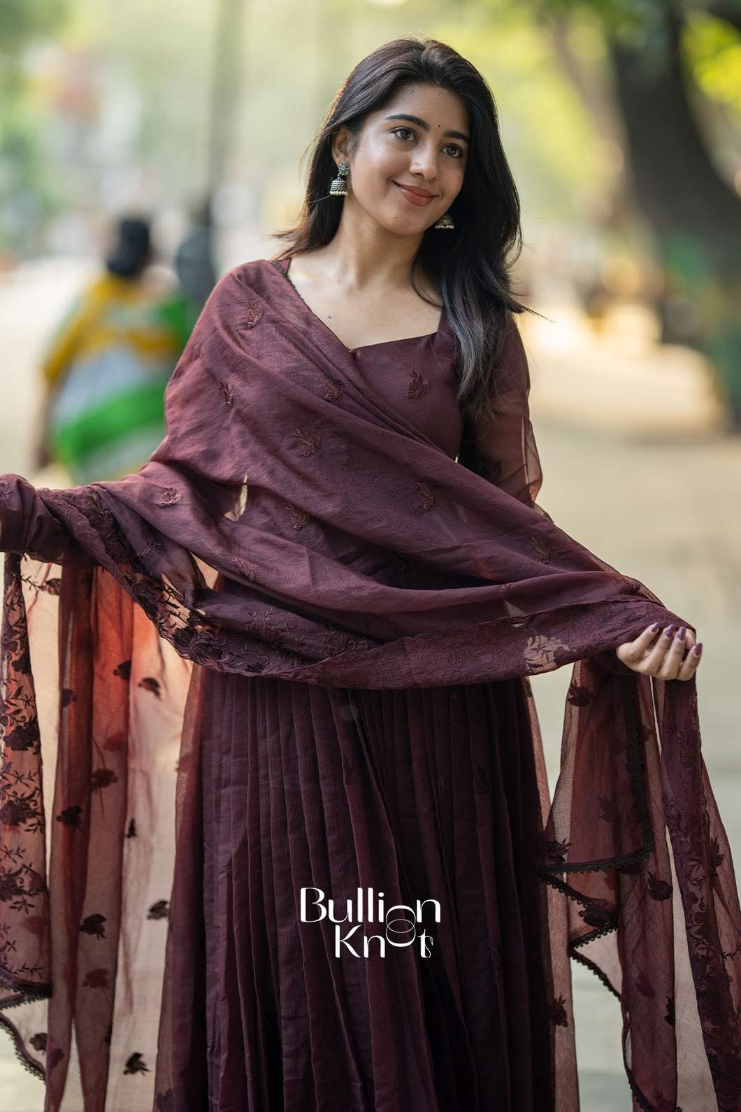 Baawri Brown Kota Anarkali with Dupatta for Elegant Occasions
