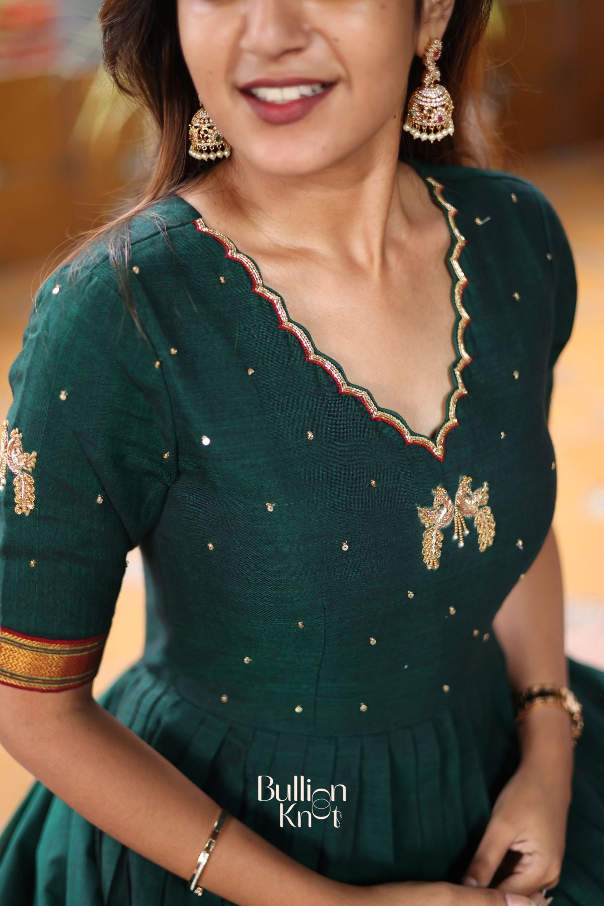 Bunaai Handloom Green Anarkali Dress Suit Set