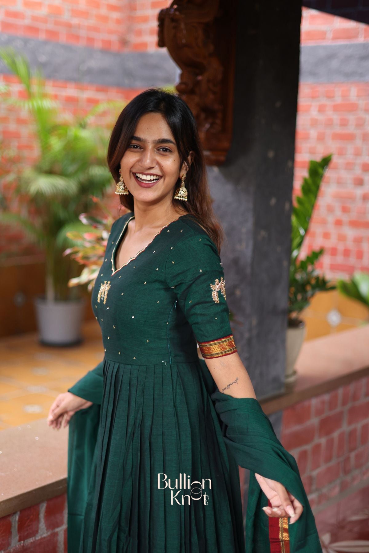 Bunaai Handloom Green Anarkali Dress Suit Set