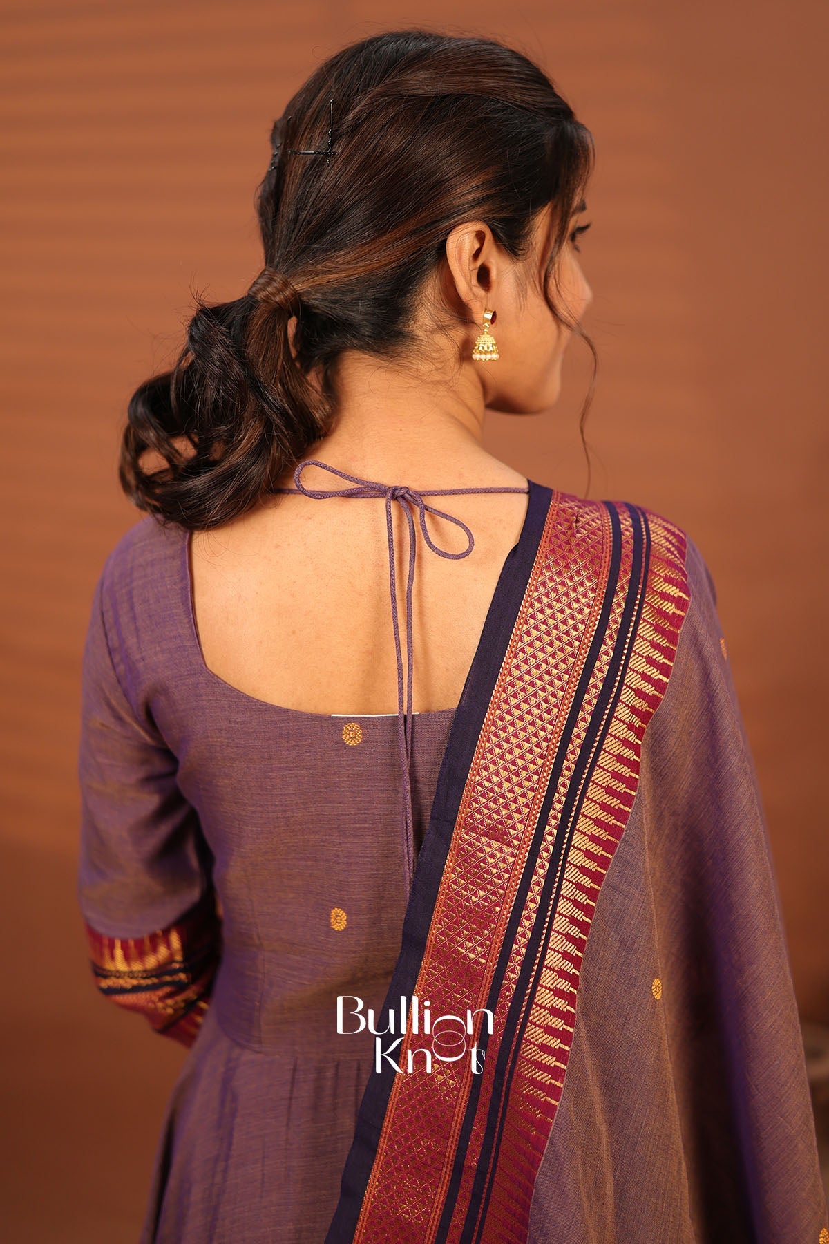 Chakravarti | Handloom Anarkali Suit Set in Dusty Purple
