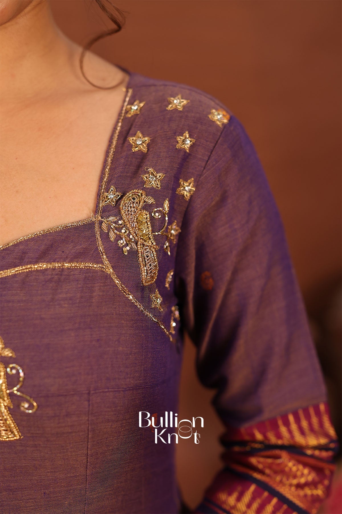 Chakravarti | Handloom Anarkali Suit Set in Dusty Purple
