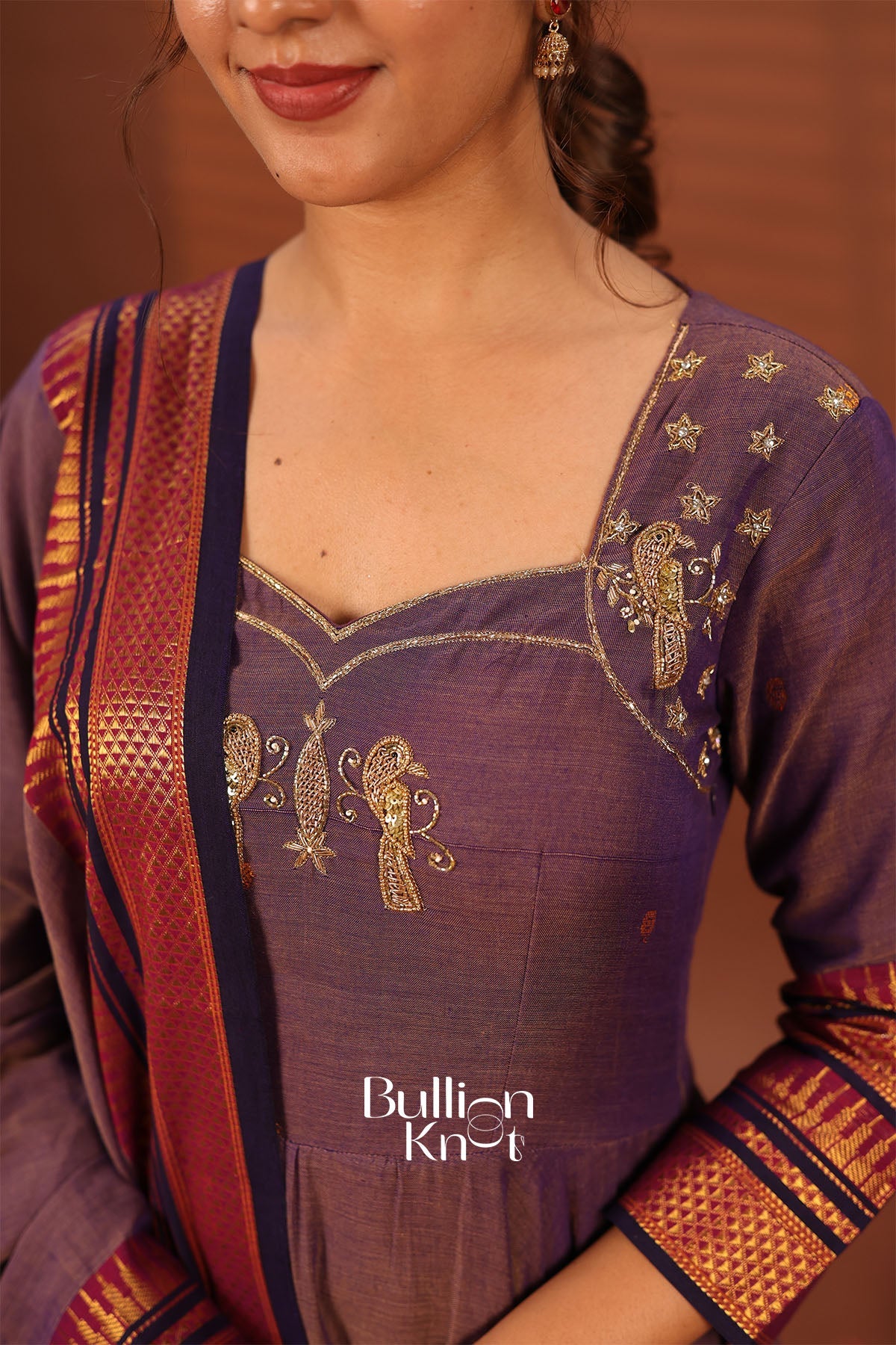 Chakravarti | Handloom Anarkali Suit Set in Dusty Purple