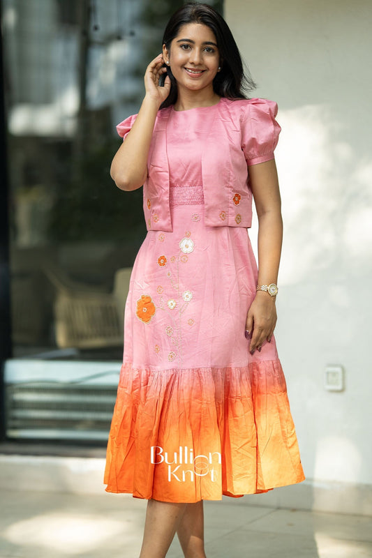 Daisy Pink Chanderi Midi Dress with Jacket