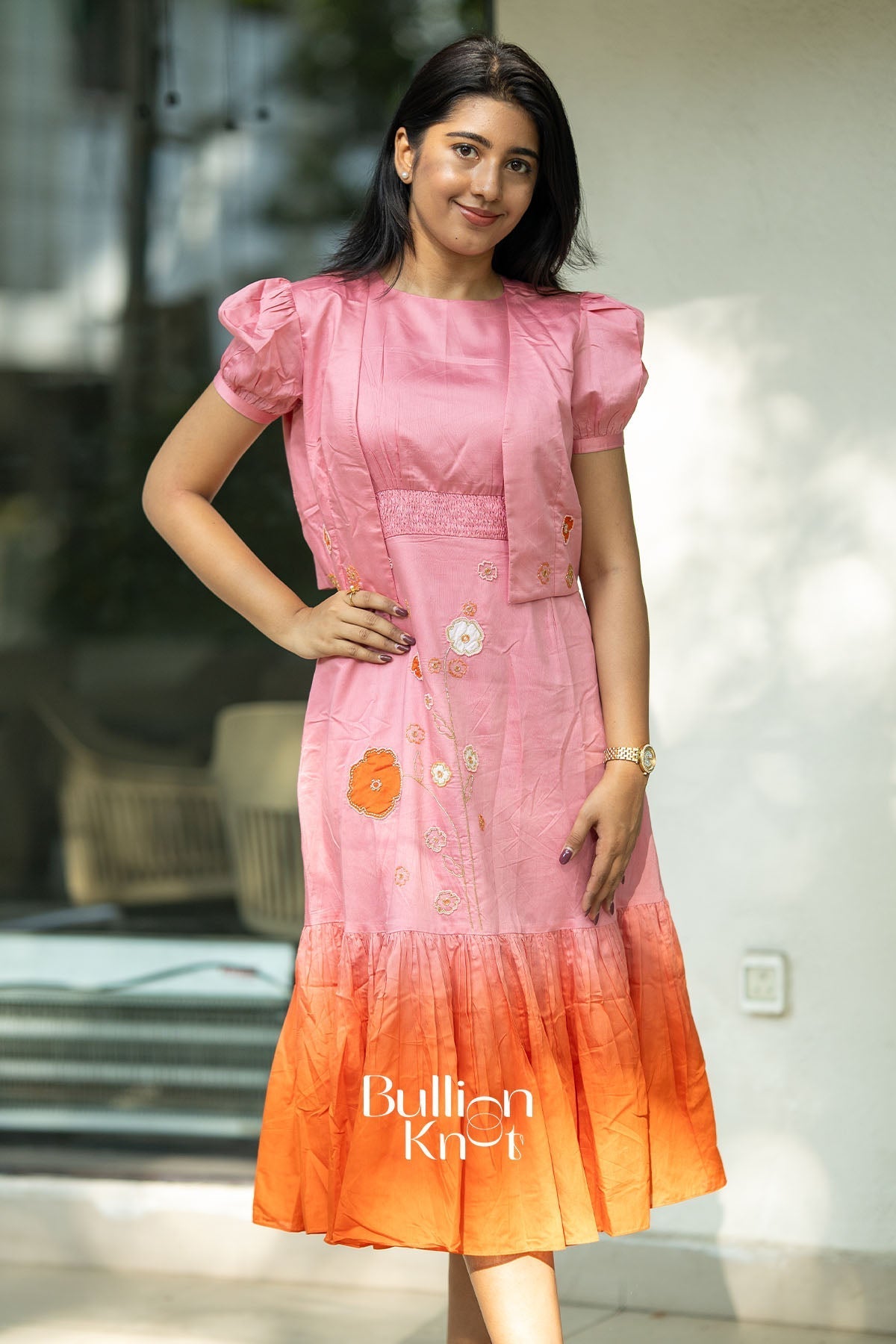 Daisy Pink Chanderi Midi Dress with Jacket