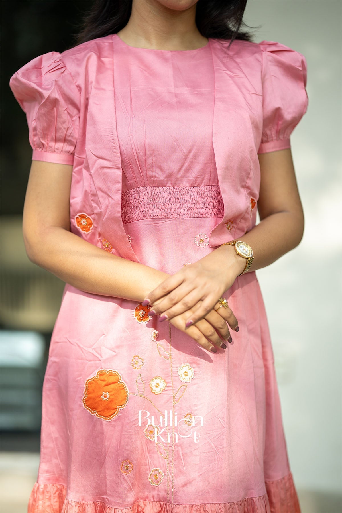 Daisy Pink Chanderi Midi Dress with Jacket