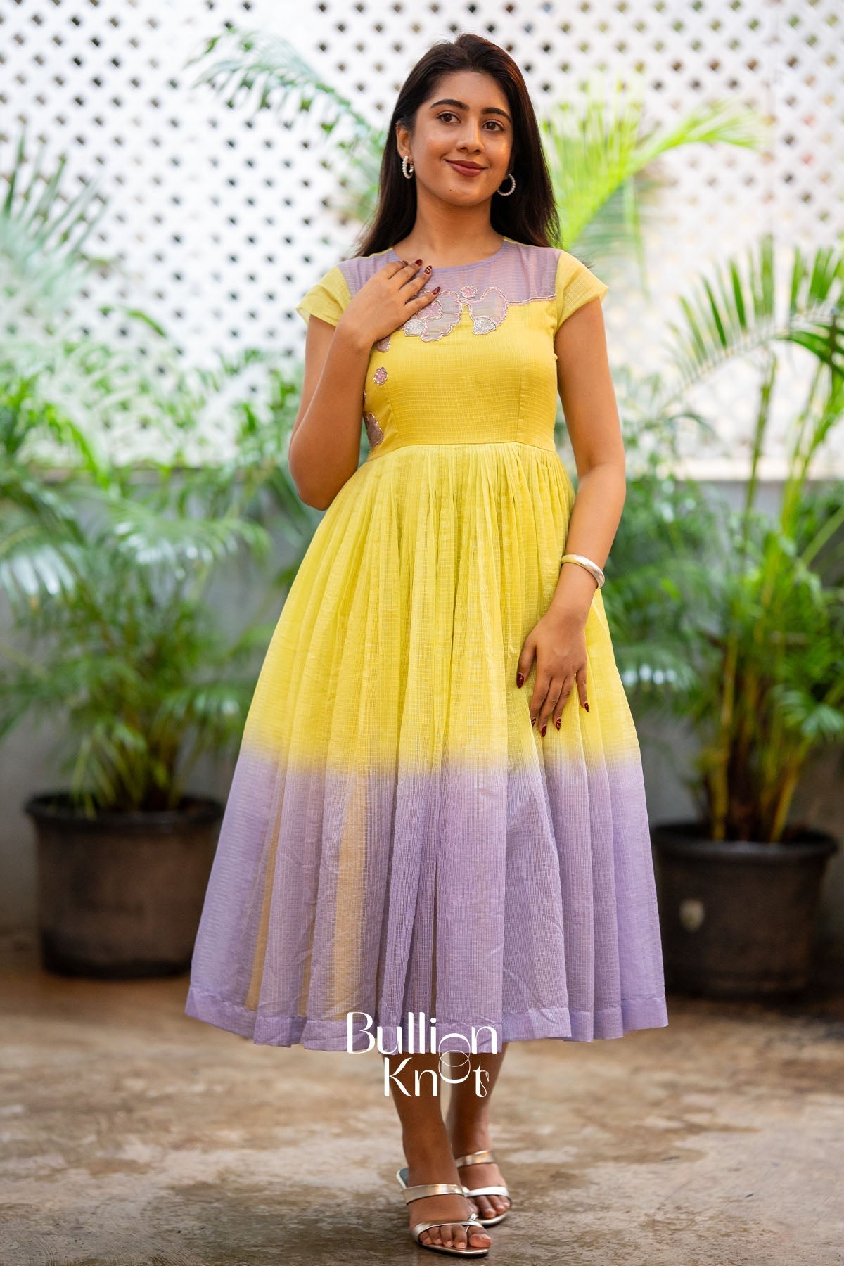 Aarzoo Yellow Kota Midi Dress for Women