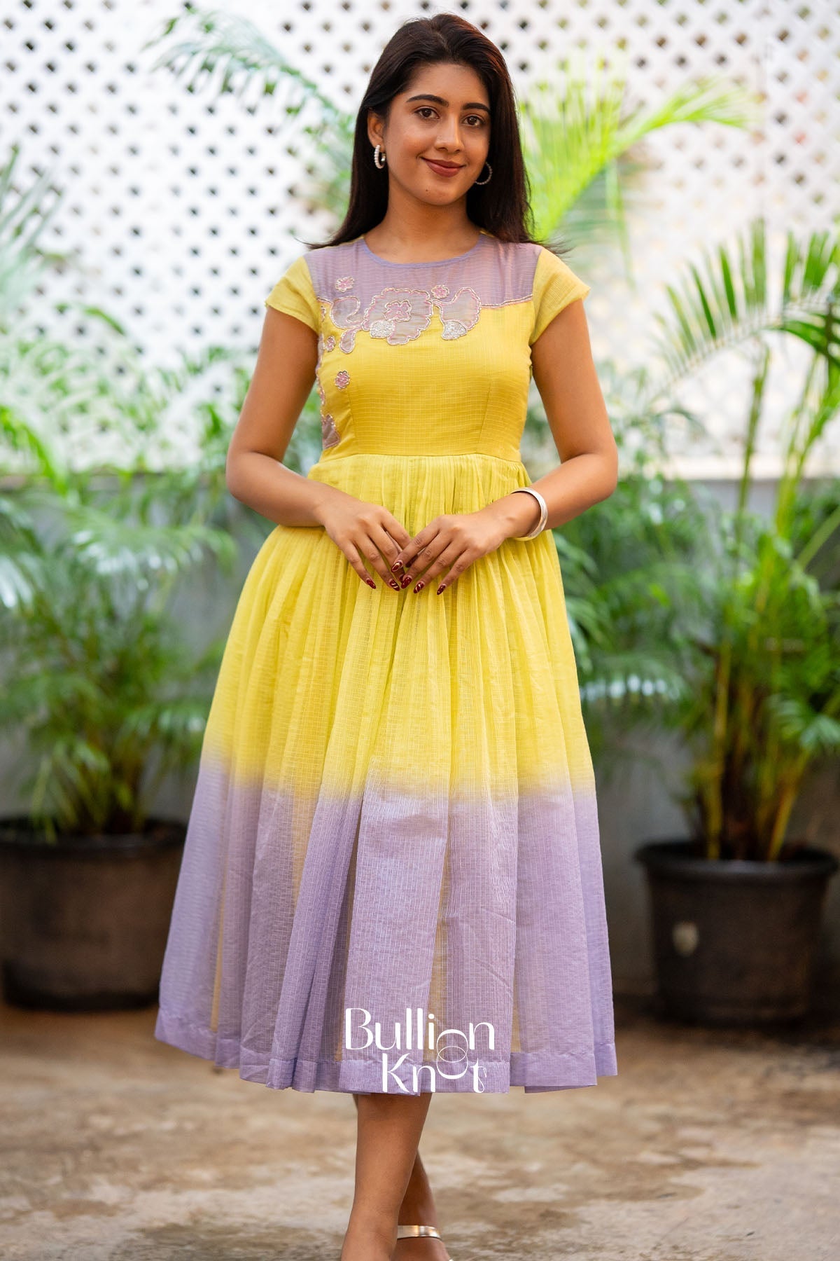 Aarzoo Yellow Kota Midi Dress for Women