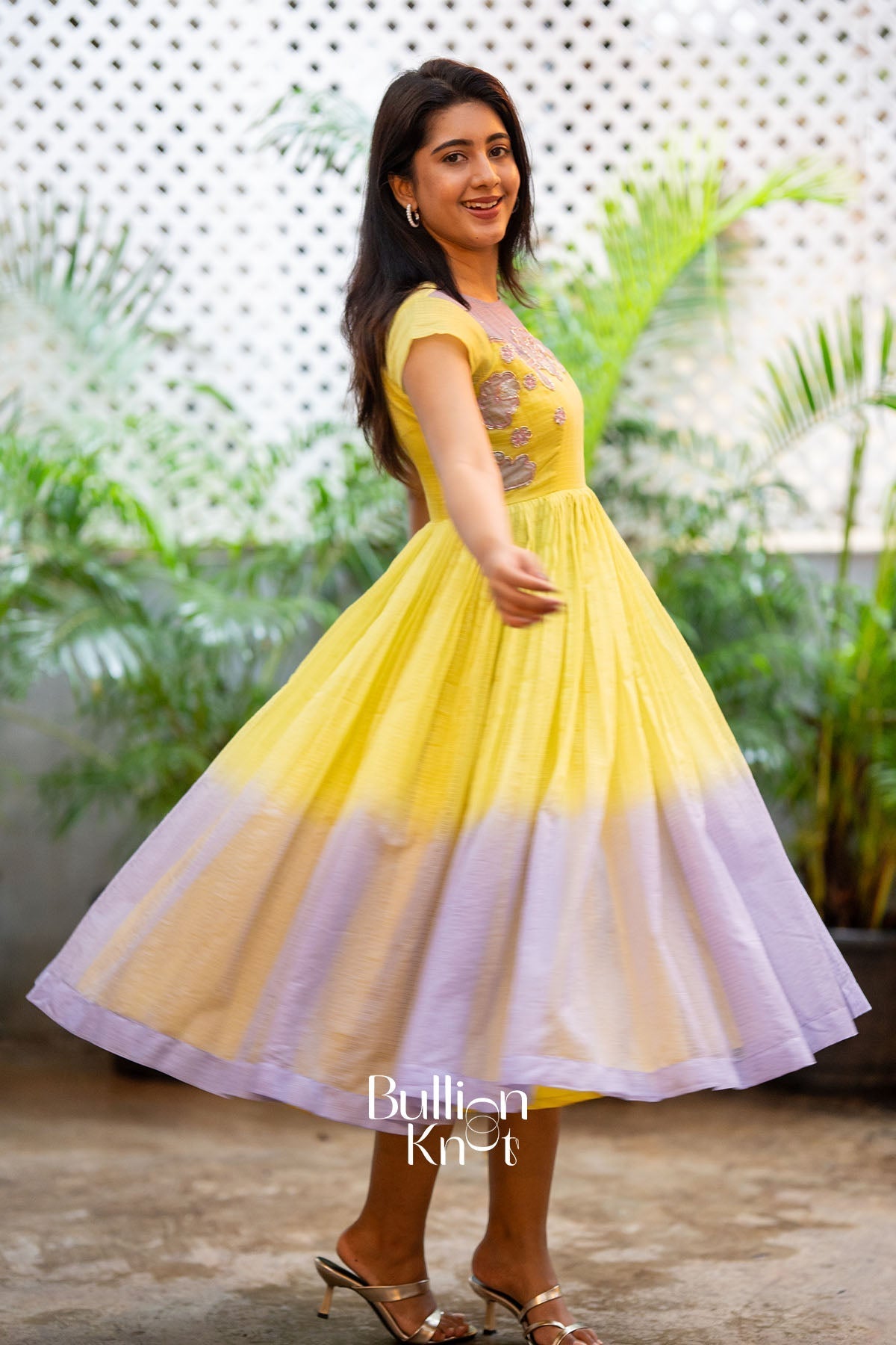 Aarzoo Yellow Kota Midi Dress for Women