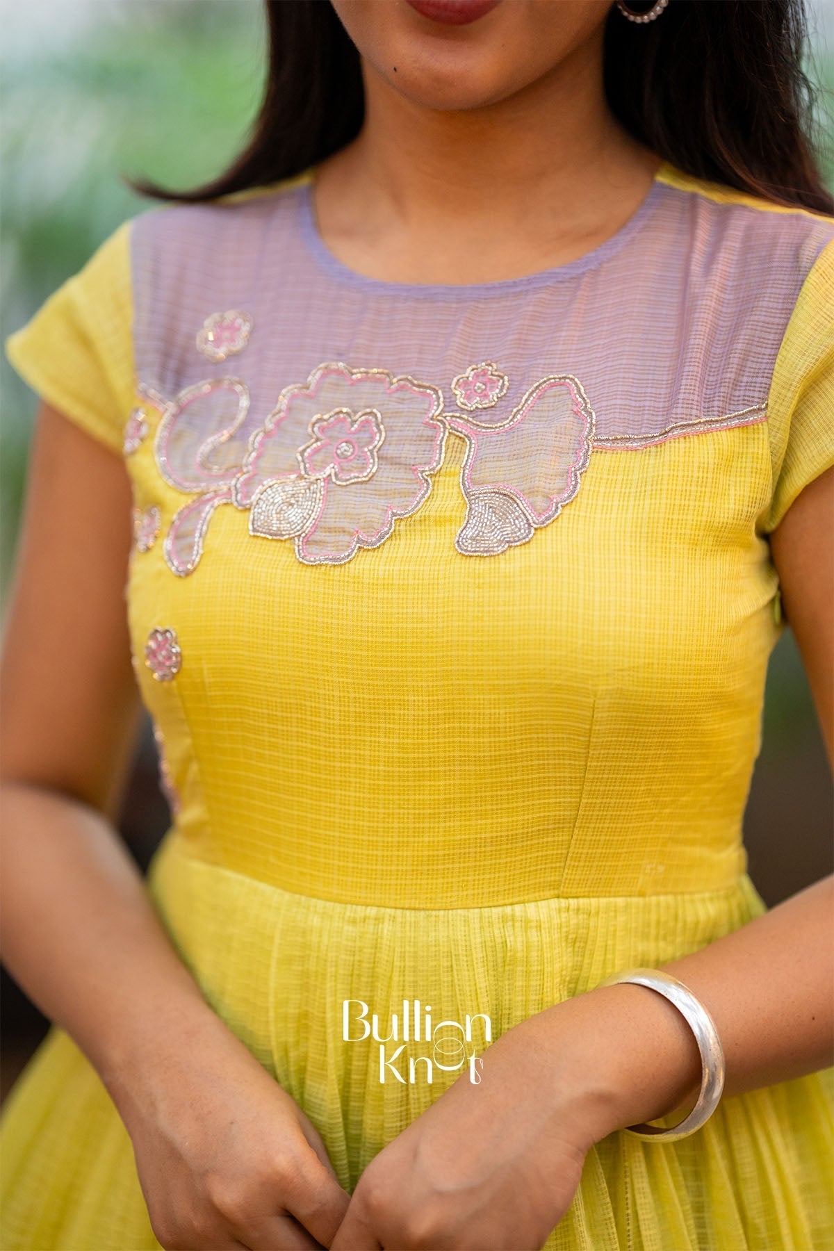 Aarzoo Yellow Kota Midi Dress for Women