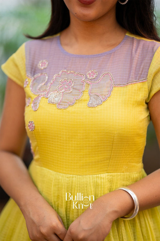 Aarzoo Yellow Kota Midi Dress for Women