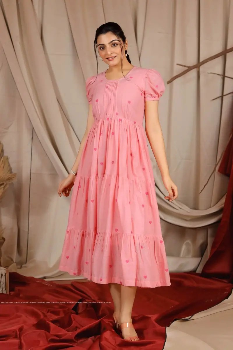 Blowsy Summer Midi Dress - Cotton with Heart Motif
